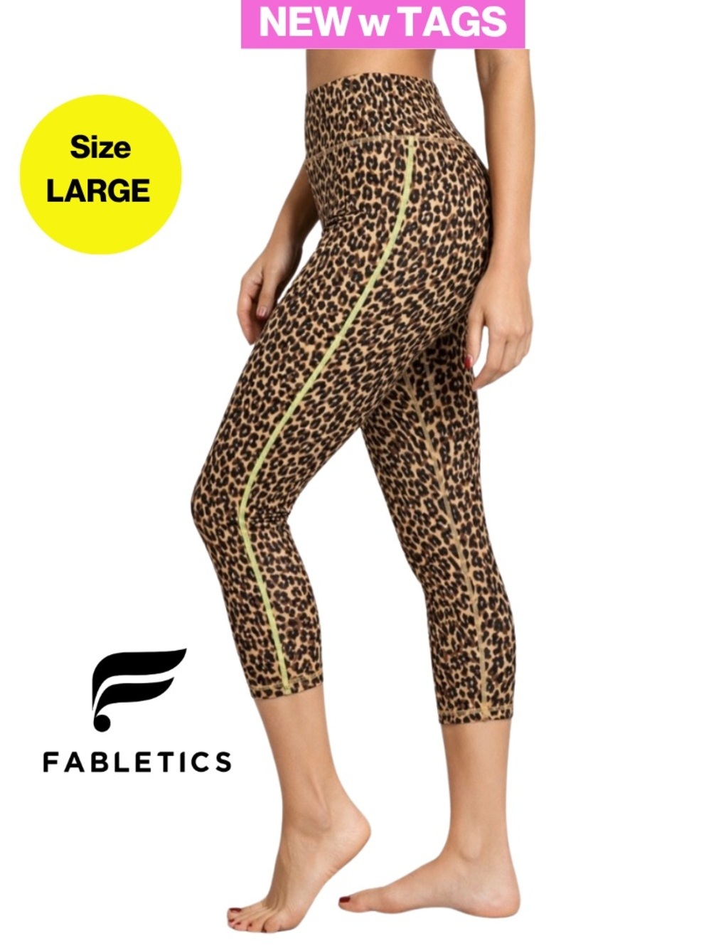Fabletics Leopard Print High-Waist Capri Leggings with Lime Accent